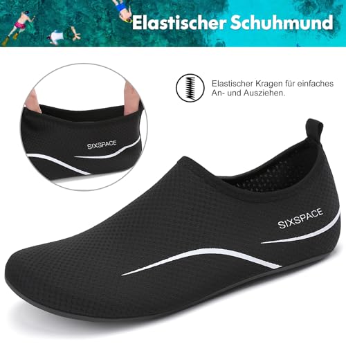 Detalle 2 de Sixspace Wasserschuhe Badeschuhe, 487 Schwarz, 47 EU – Barfußgefühl mit rutschfester Sohle