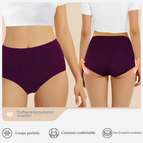 Thumbnail 2 de FALARY Culotte Femme Taille Haute en Coton - 5 pièces, Violet XL