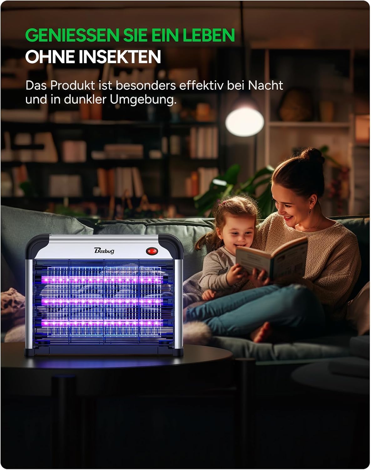 Detalle de Buzbug LED Insektenvernichter 3800V – Dual-UV-Technologie, 3 LED-Röhren, Innenbereich