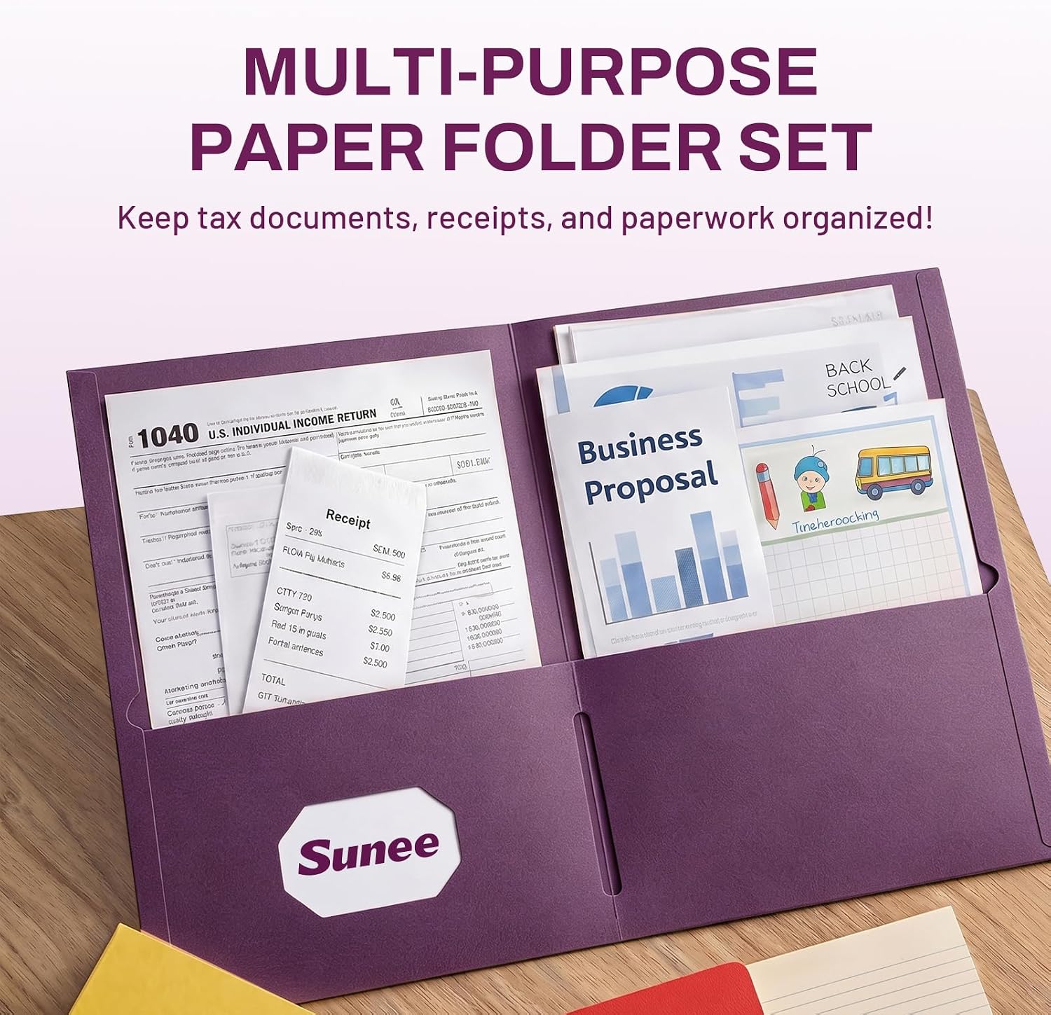 Detalle 2 de SUNEE Two Pocket Folders, 25-Pack, Burgundy Textured Paper, Letter Size