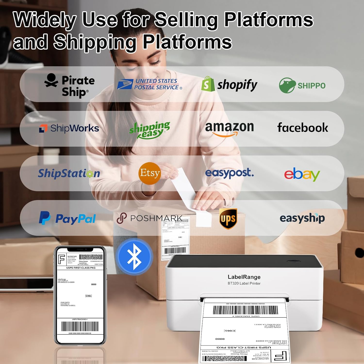 Thumbnail 4 de LabelRange 4x6 Thermal Shipping Label Printer (BT320) with Bluetooth and USB for Amazon, eBay, USPS, Pirate Ship