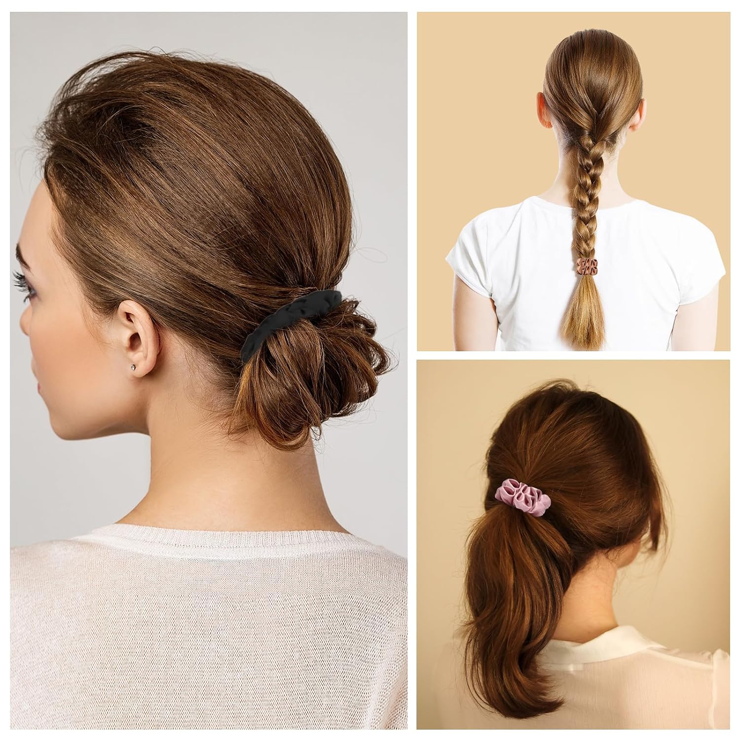 Detalle de Lolalet (8 Stück) Seiden-Scrunchies Haargummis im Satin-Look – 8 Farben für Damen & Mädchen