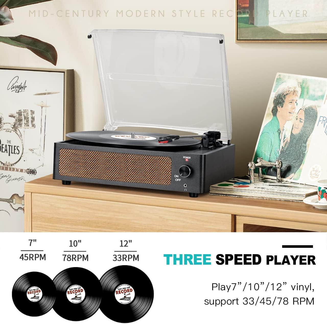 Thumbnail 2 de Vinyl Record Player with Speakers 3-Speed