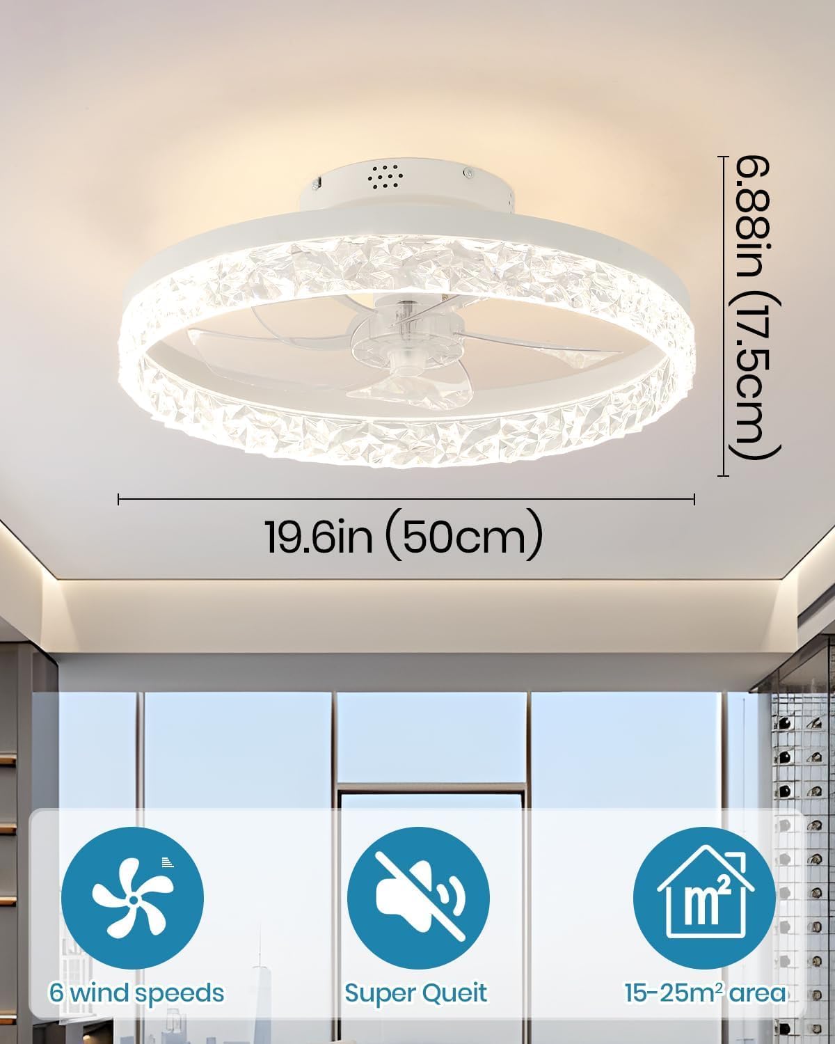 Thumbnail 3 de Modern ceiling fan with light, 30" low profile flush mount fandelier with remote & app control
