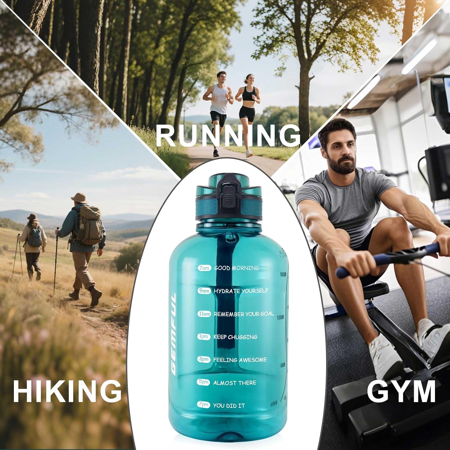 Thumbnail 6 de GEMFUL Motivational Water Bottle 2L, BPA Free