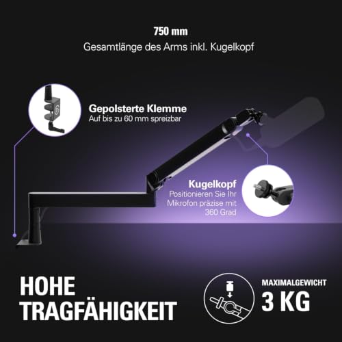 Thumbnail 3 de Elgato Wave Mic Arm Pro – Gasfeder-Mikrofonarm mit verdeckten Kabelkanälen und starker Tragfähigkeit