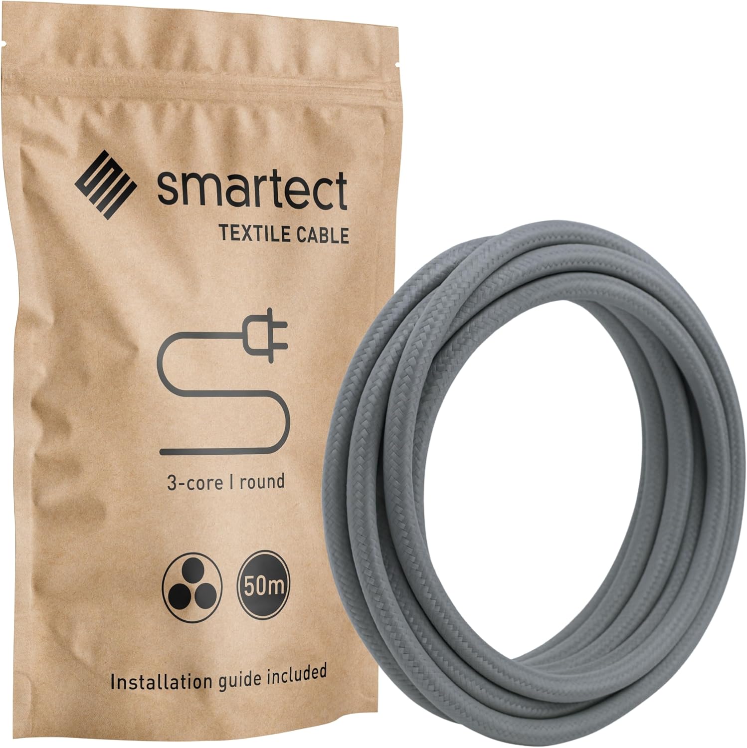 Detalle de smartect textielkabel voor lampen, 3G0,75 mm², donkergrijs, 50 meter
