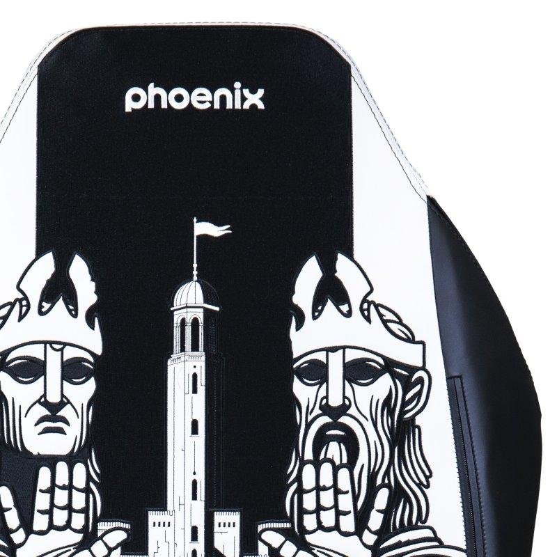 Detalle de Silla gaming Phoenix Monarch Edición Gondor XL: lujo en cuero napa y terciopelo