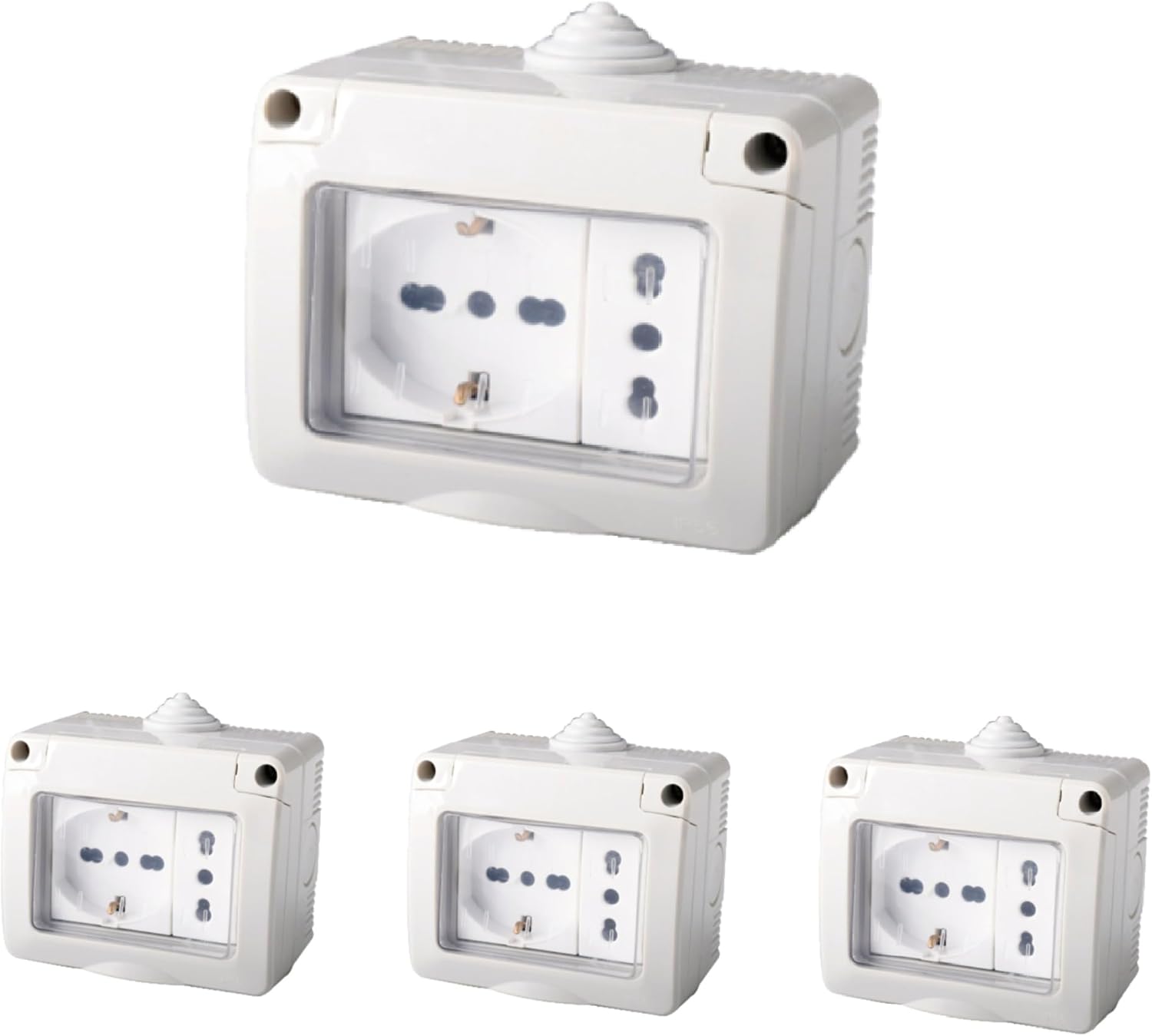 Thumbnail 6 de Cassetta Elettrica IP55 con Sportellino, 3 Moduli: Presa Schuko P40 + Presa Bipasso 10/16A — Kit Pronto per Montaggio