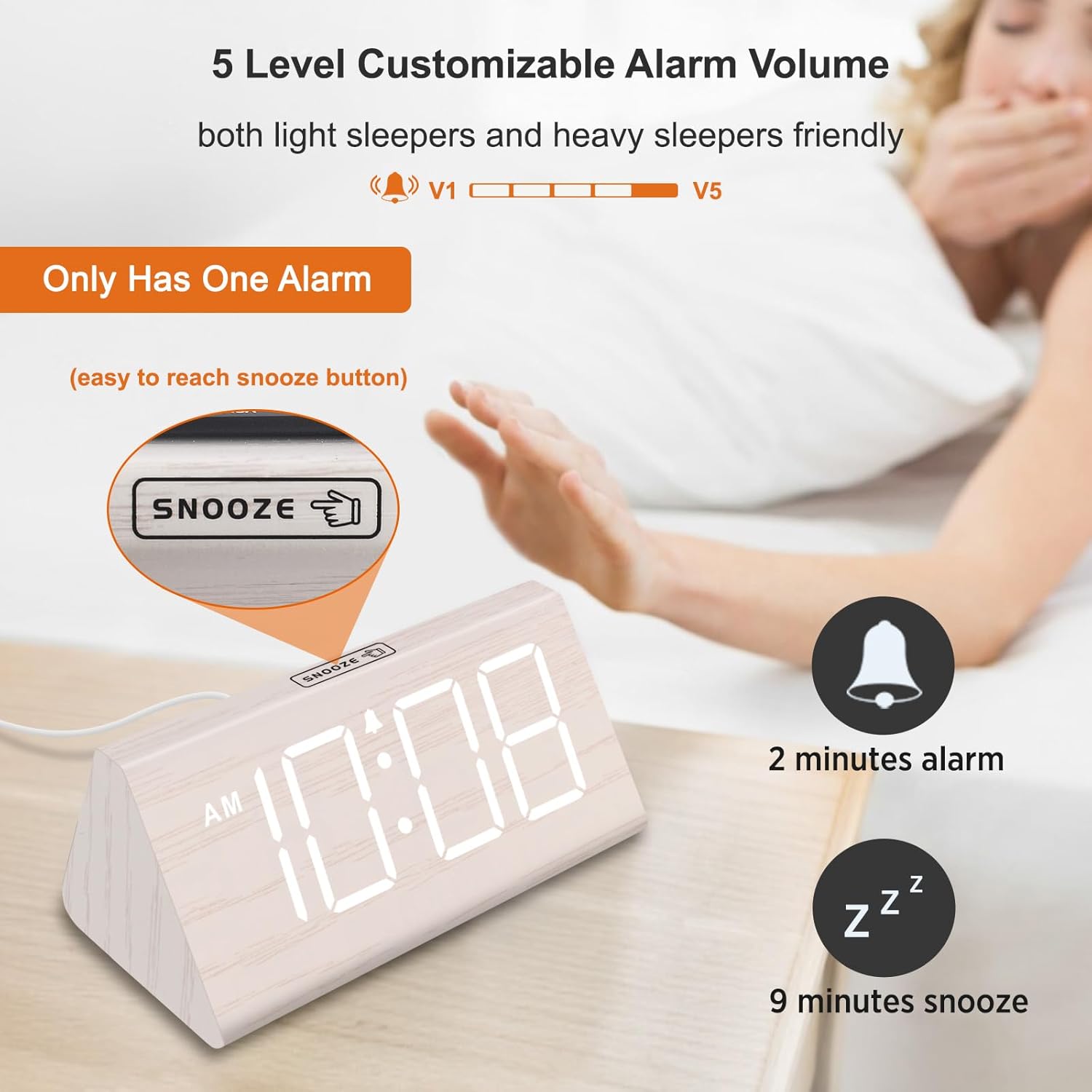 Detalle 2 de DreamSky Digital Alarm Clock with Wooden Face