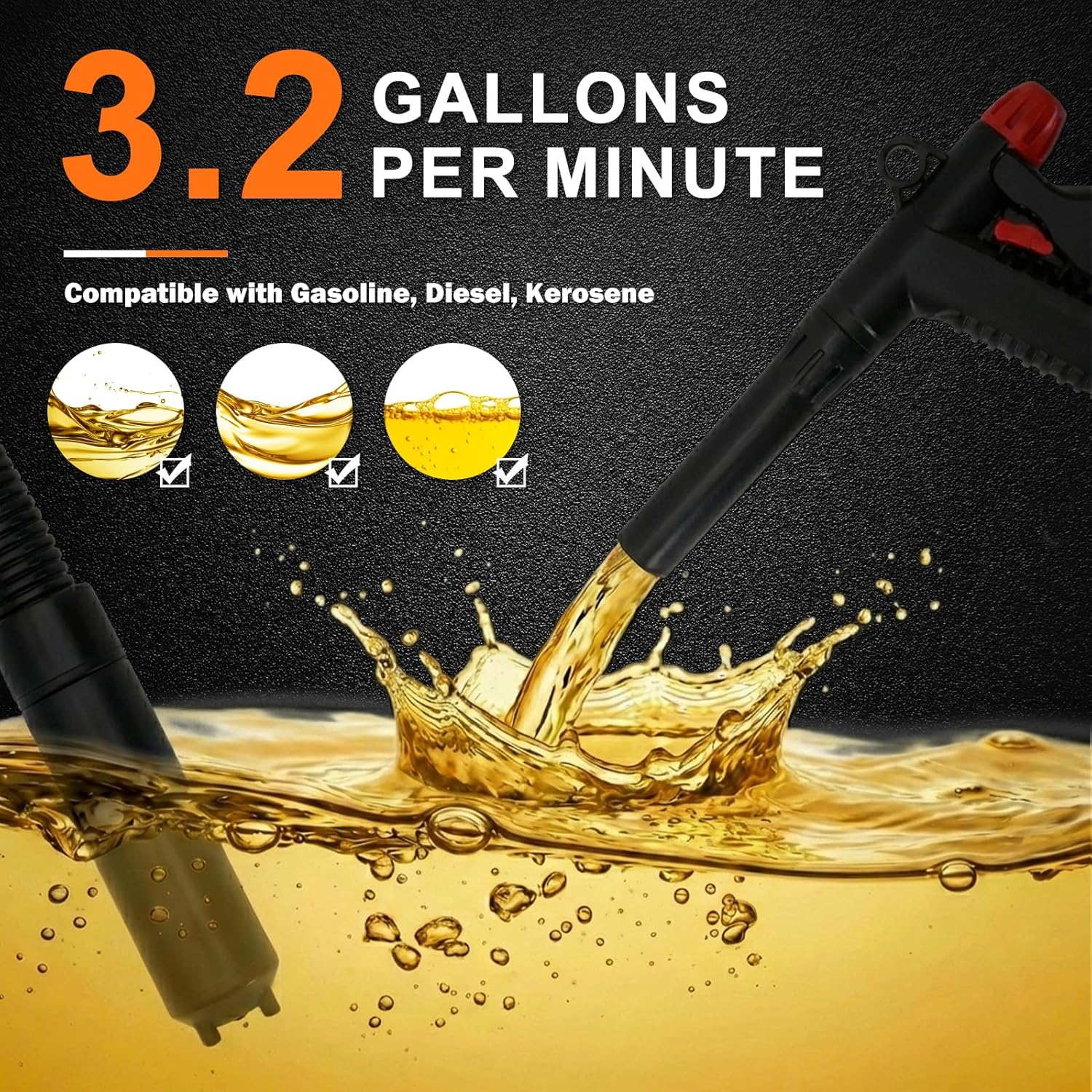 Thumbnail 2 de Portable Gas Can Fuel Pump with 3.2 GPM Flow Rate and 51-inch Vinyl Hose
