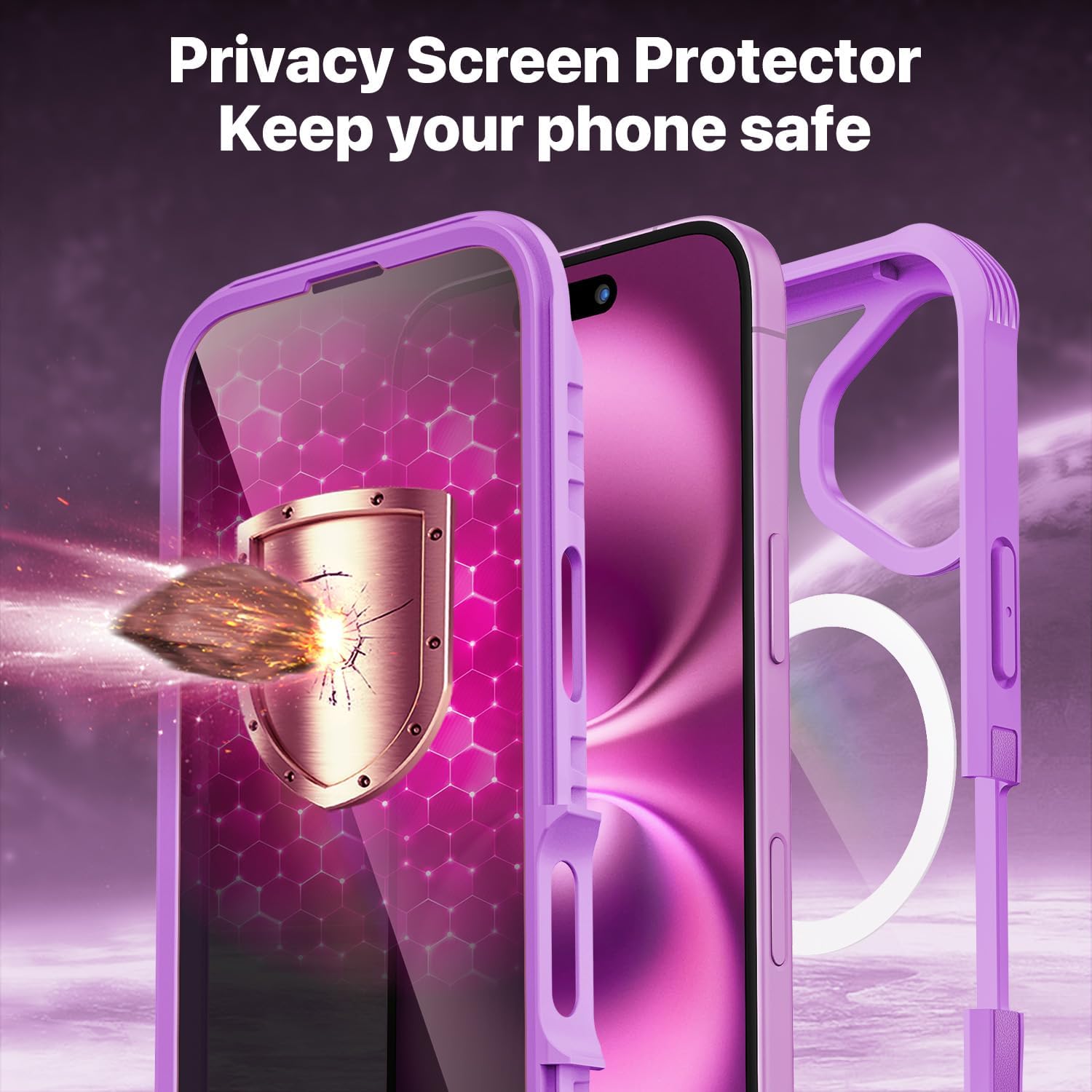 Thumbnail 4 de CENHUFO Privacy Case for iPhone 16 (6.1-inch) - Rose Pink with Built-in Privacy Screen and 360° Protection
