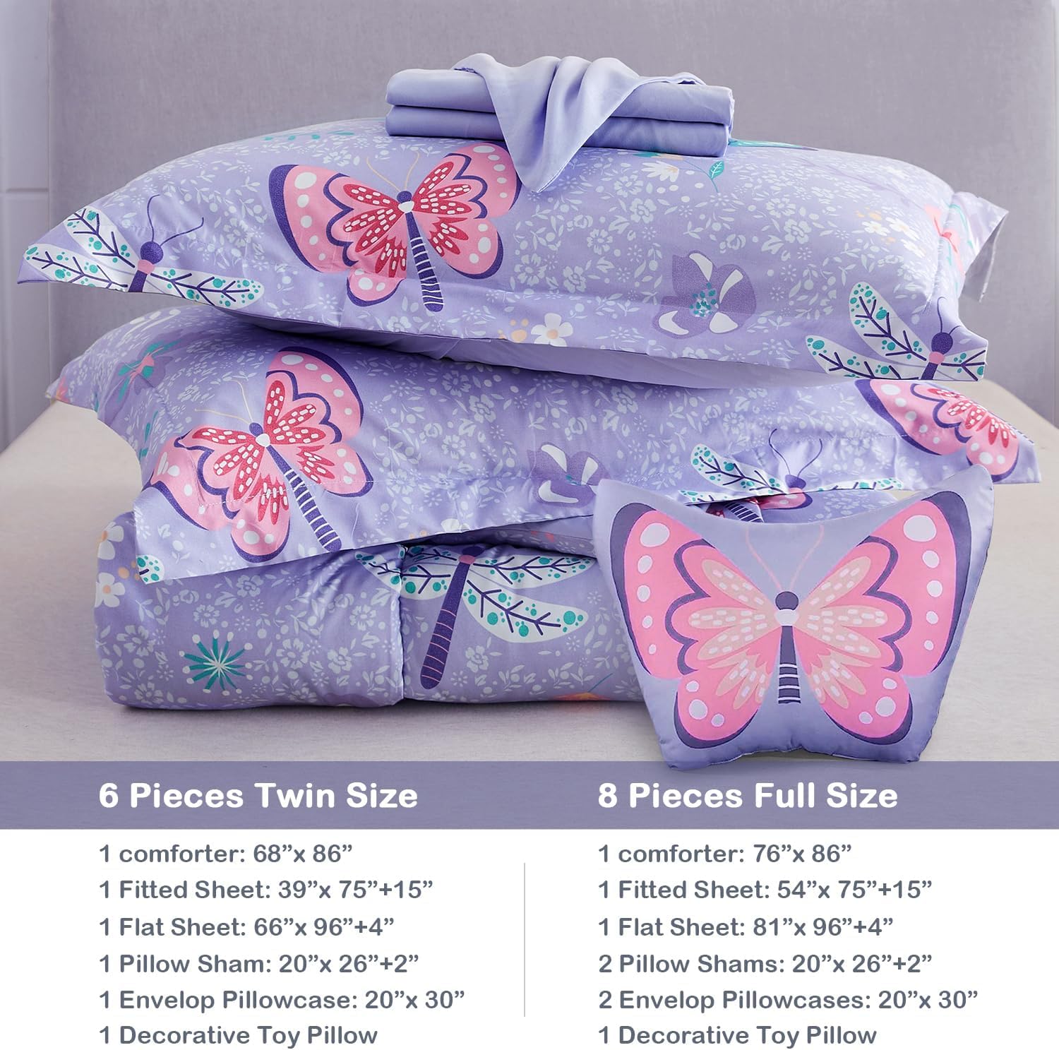 Thumbnail 5 de Mooreeke Twin Kids’ Butterfly Bed-in-a-Bag Set, Brushed Microfiber, 6 Pieces