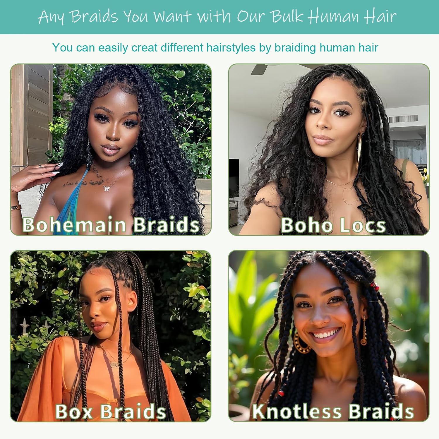 Detalle de Human Braiding Hair for Boho Braids 200g 22 Inch Curly Water Wave Bulk, 5 Bundles/Pack