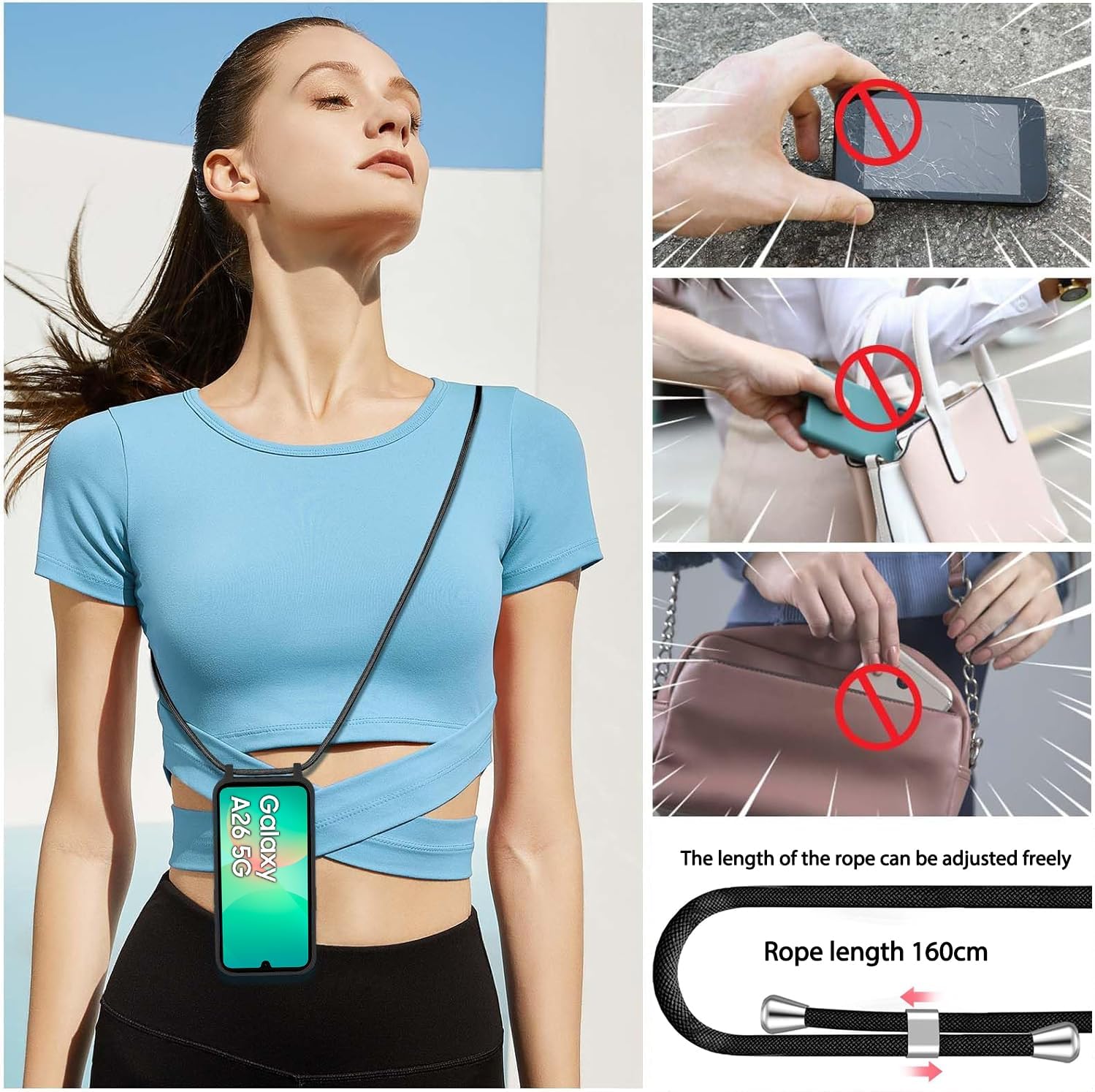 Thumbnail 6 de AoozeFon Hülle mit Band für Samsung Galaxy A26 5G/4G – abnehmbares Handyband, TPU-Schutz, Schwarz