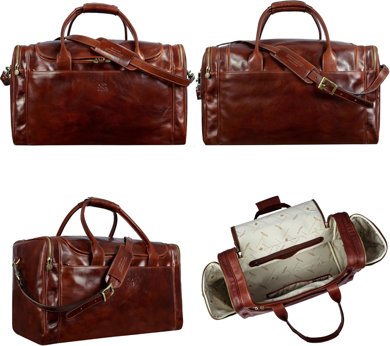 Detalle de Time Resistance Full Grain Leather Duffle Travel Bag – Overnight Carry-On in Italian Craftsmanship