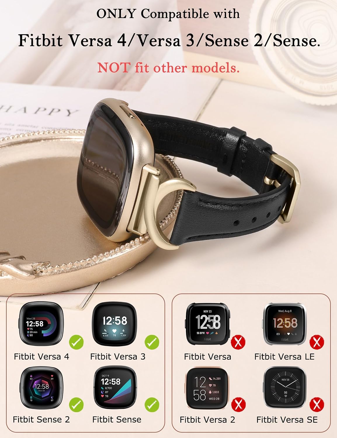 Detalle de TOYOUTHS Slim C-Shaped Leather Strap for Fitbit Versa 4 / Versa 3 / Sense 2 (Women)