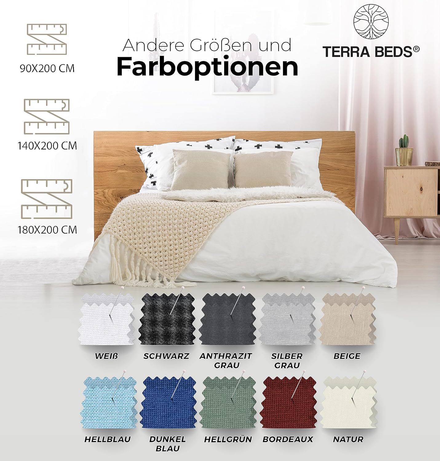 Thumbnail 6 de Terra Beds Premium Topper Spannbettlaken 90x200 cm – 100% Baumwolljersey, 15 cm Steghöhe, 10 Farben
