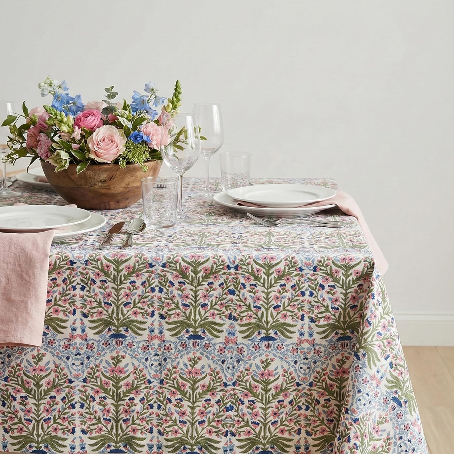 Thumbnail 6 de ATOSII Meraki Red 100% Cotton Round Tablecloth, 60" Floral Handblock Print for 4-Seater Tables