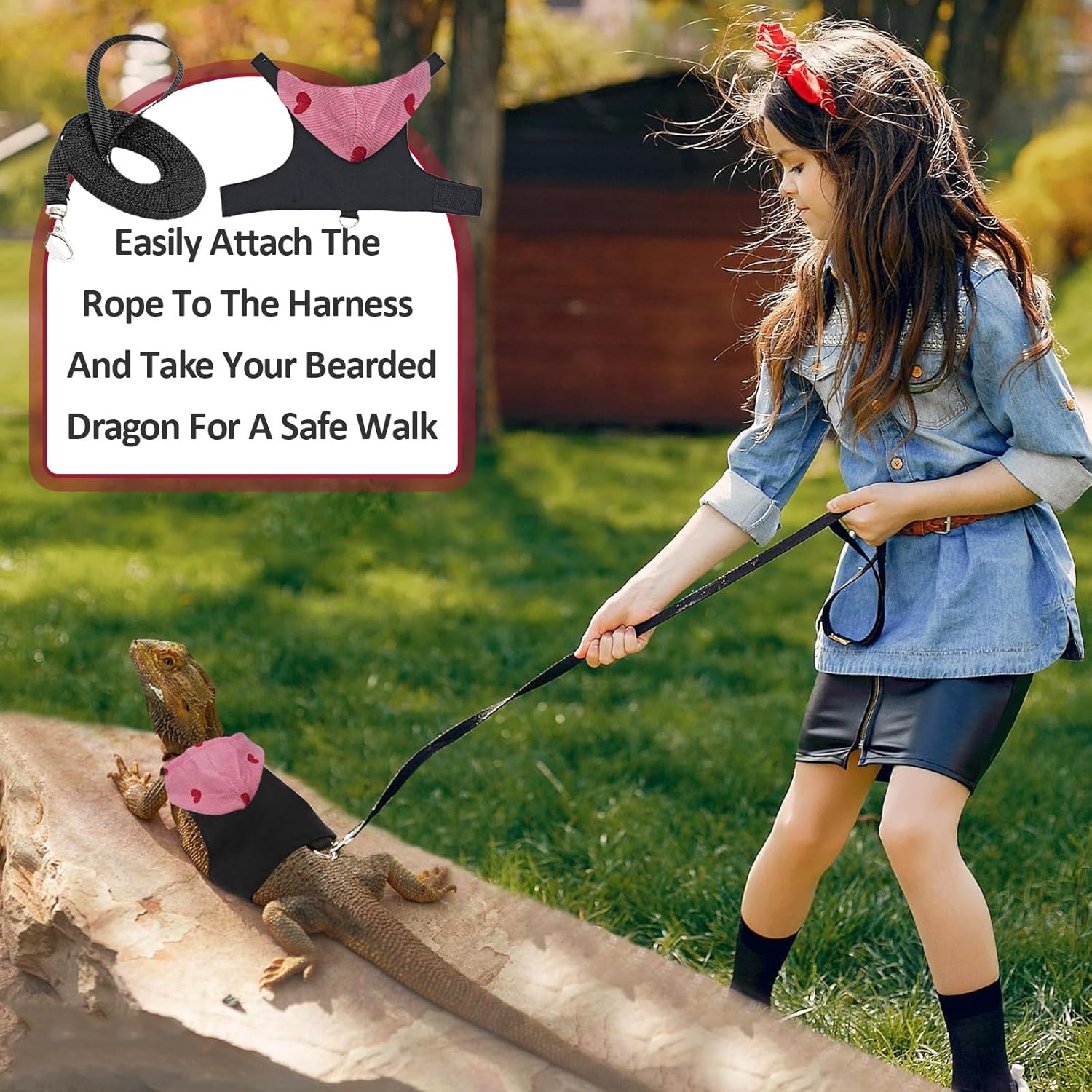 Thumbnail 6 de Red hat bearded dragon lizard hoodie leash suit with chest harness (outdoor walking)