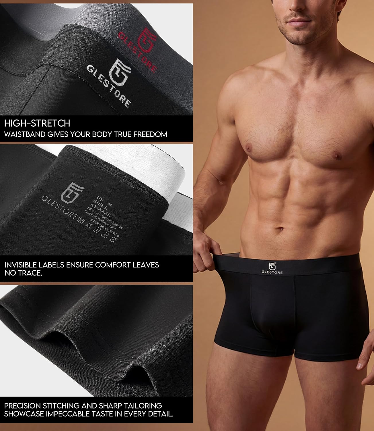 Detalle de GLESTORE Modal Unterhosen Männer Boxershorts 5er Pack – seidenweich, atmungsaktiv und pflegeleicht