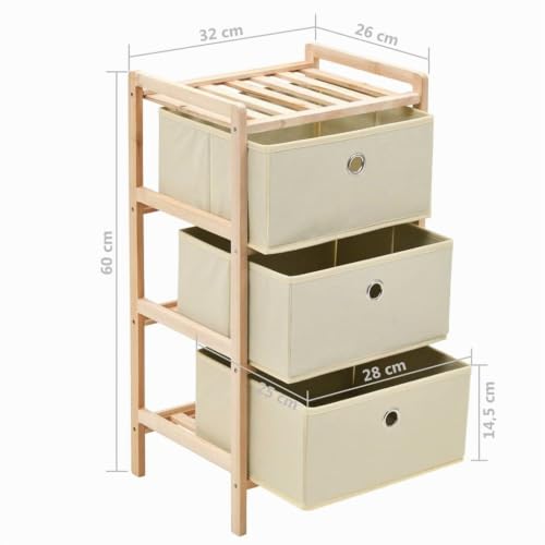 Detalle de vidaXL Estantería de almacenaje con 3 cestas de tela y madera de cedro beige