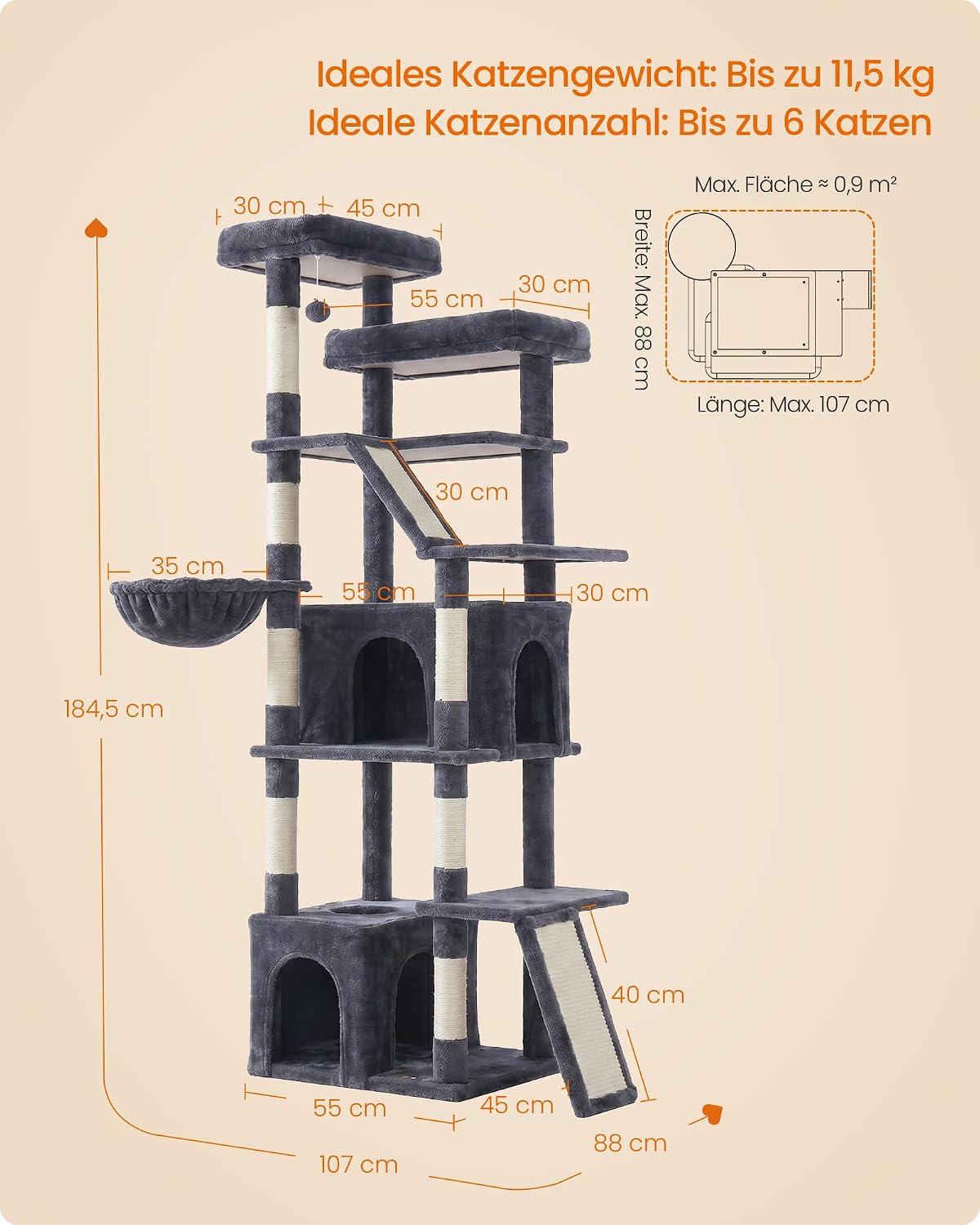 Thumbnail 5 de Feandrea Arbre à Chat Haut 184,5 cm – Tour robuste pour grands chats, gris foncé