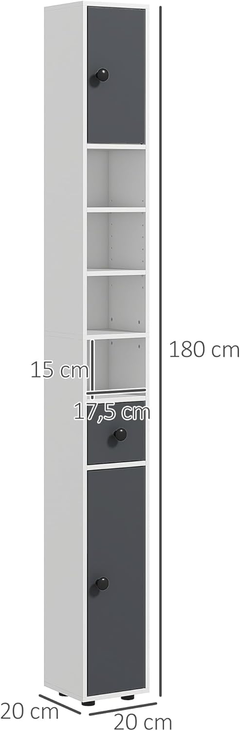 Detalle de kleankin Armoire colonne Salle de Bain – 20 x 20 x 180 cm, gris
