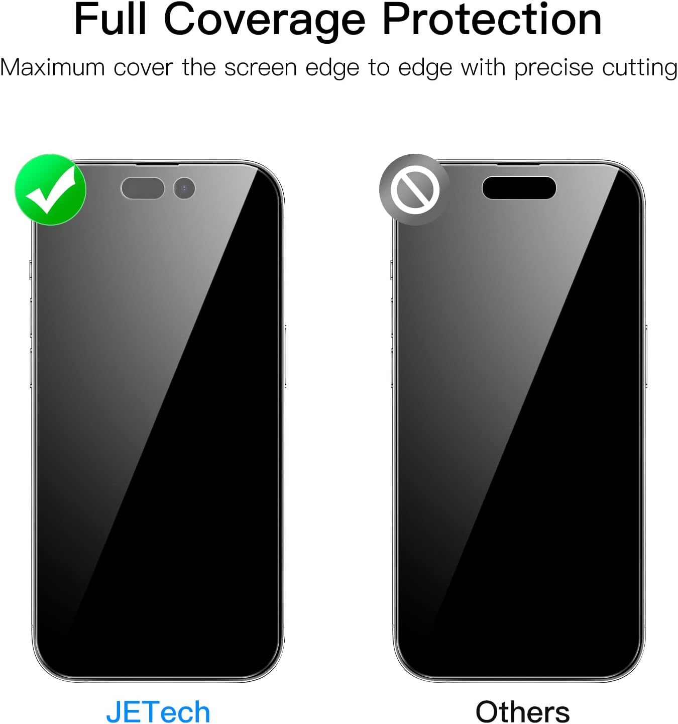 Detalle de JETech Sichtschutz Full Screen für iPhone 14 Pro (6,1 Zoll) – Anti-Spy Panzer-Schutz aus gehärtetem Glas, 2 Stück