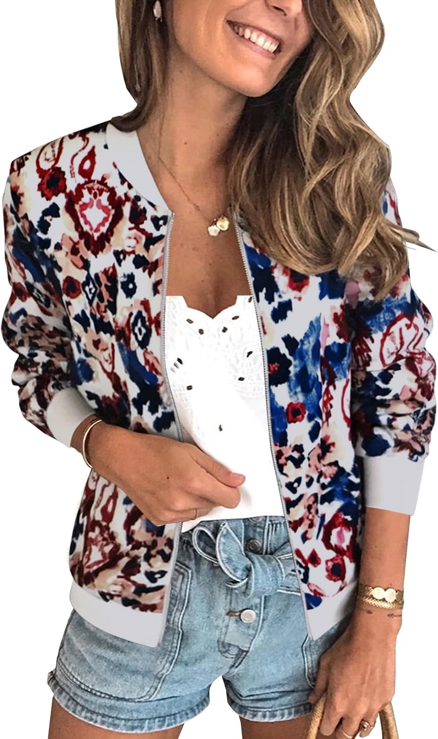 Detalle 2 de ECOWISH Damen Bomberjacke mit Blumenmuster