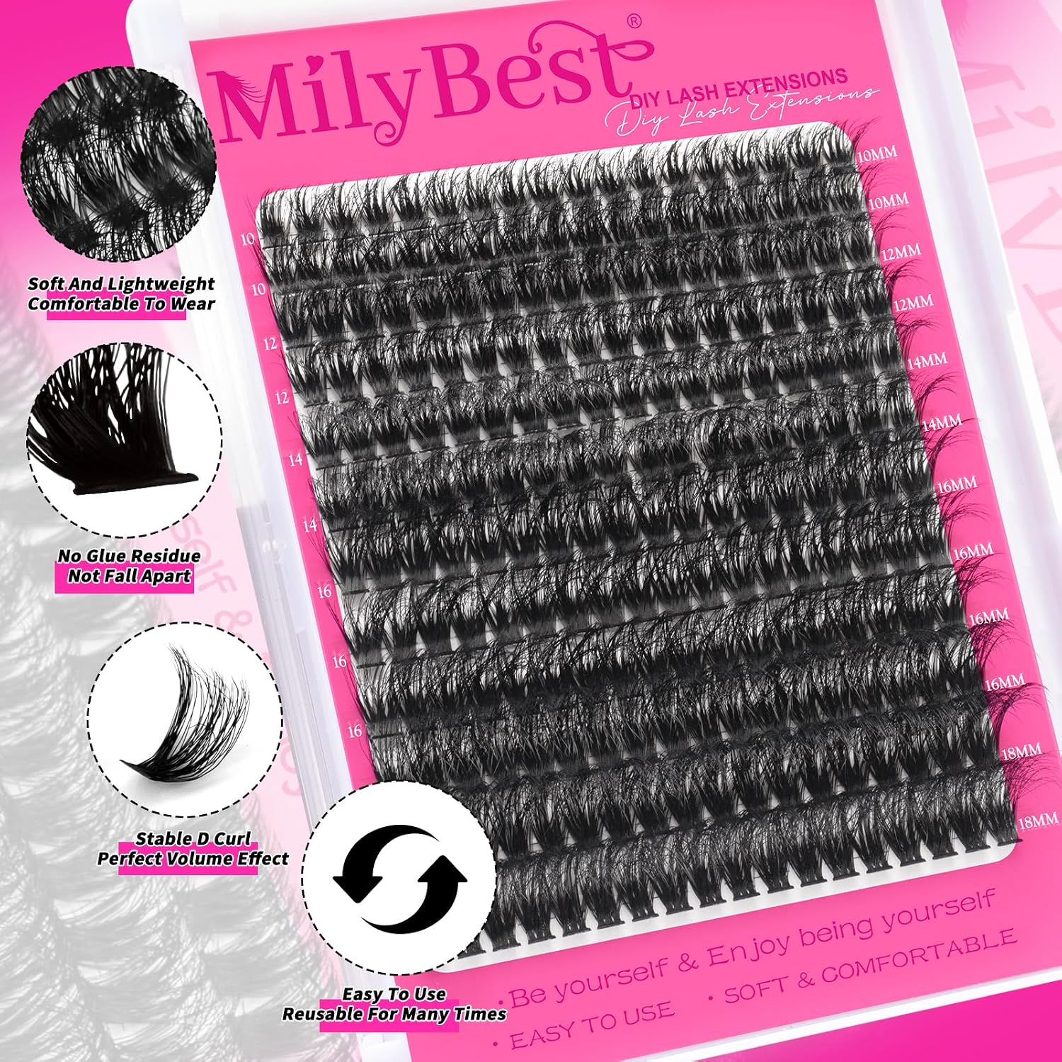 Thumbnail 1 de MilyBest 80D Fluff Lash Cluster Kit, 10–18 mm D-Curl Individual Lashes