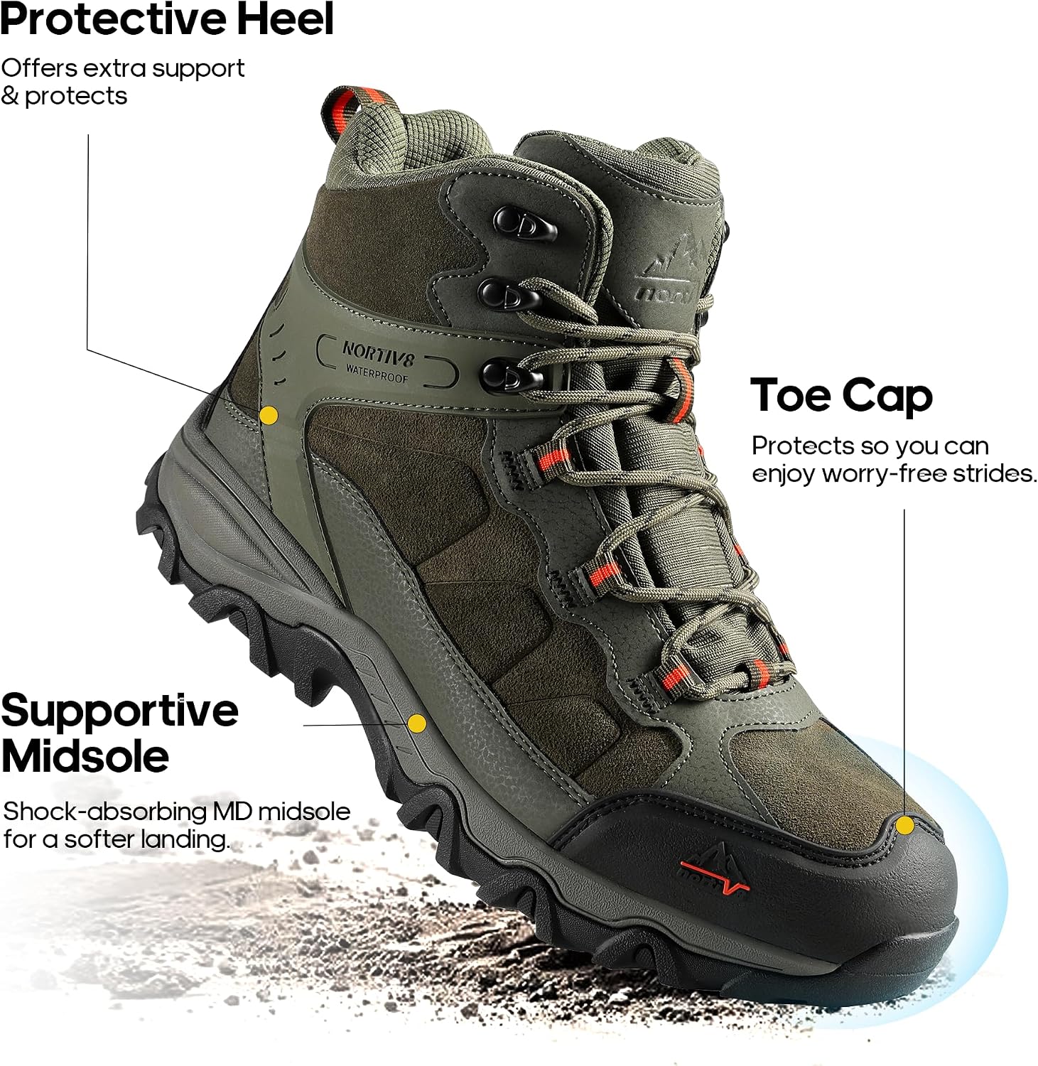 Detalle de NORTIV 8 Js19005m Men's Waterproof Lightweight Suede Hiking Boots