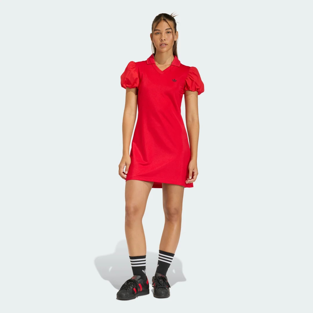 Detalle de Vestido con mangas abullonadas de Adidas – Rojo