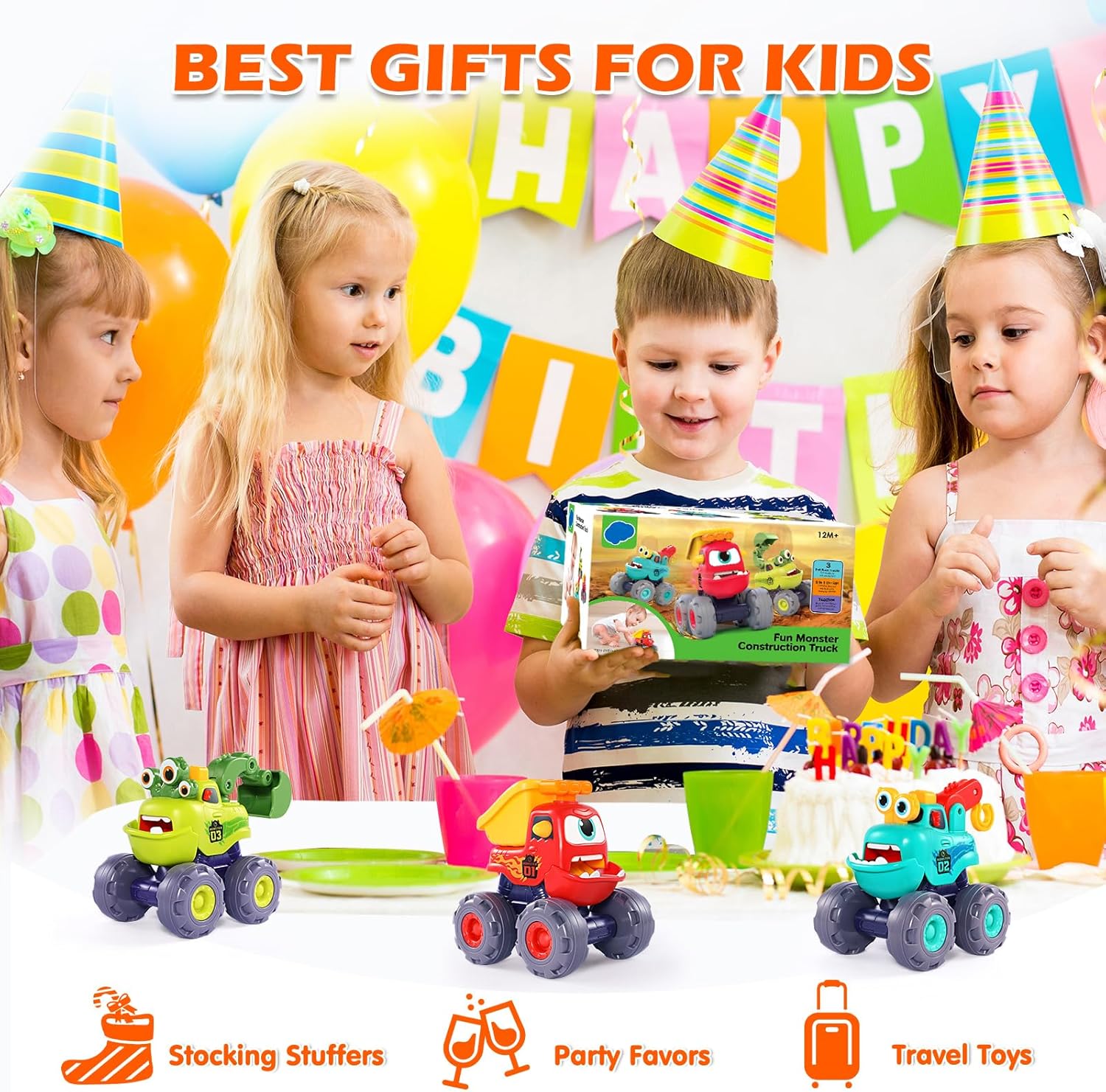 Detalle de OCATO Monster Truck Toys (Pull-Back Construction Vehicles) for Boys Ages 1–3