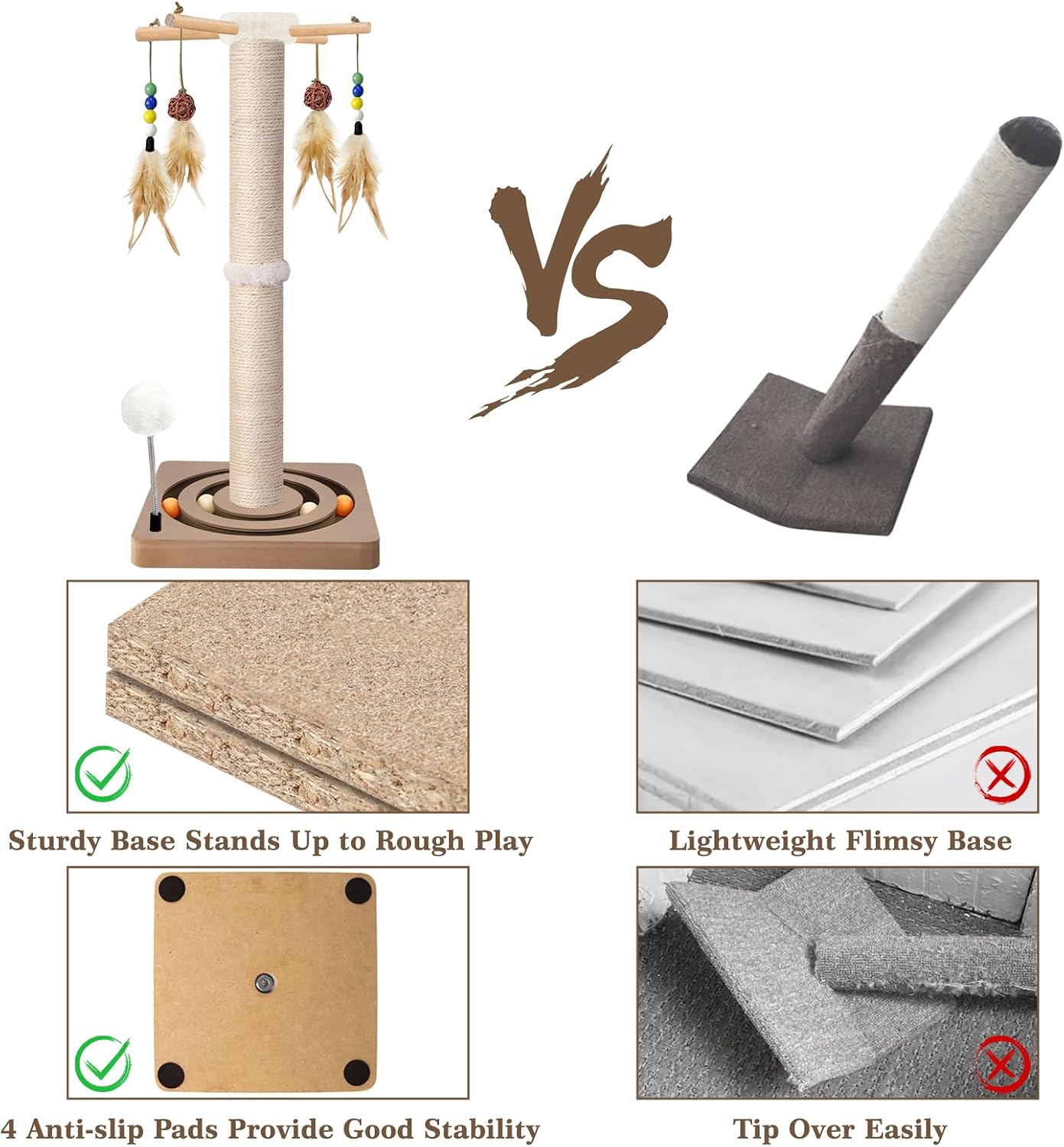 Detalle 2 de PAROTO MZZ-N 33-Inch Cat Scratching Post with Sisal and Interactive Toys