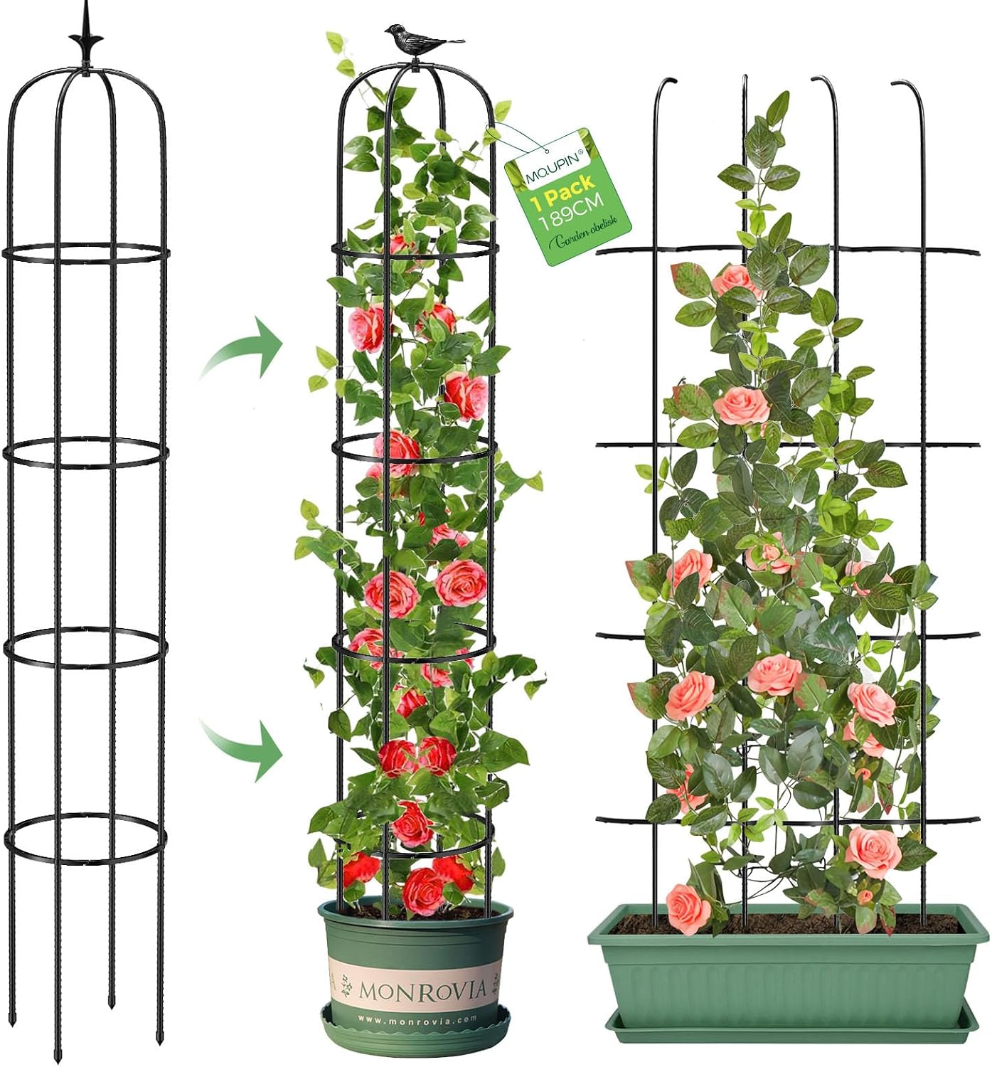 Detalle de MQUPIN Garden Obelisk Upgraded tower support for climbing plants (189cm)