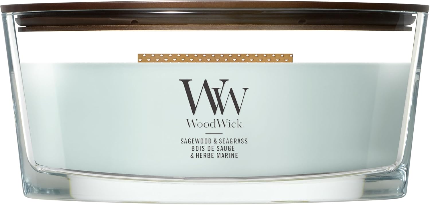 Detalle de WoodWick Bougie parfumée Ellipse Sagewood & Seagrass – 453 g