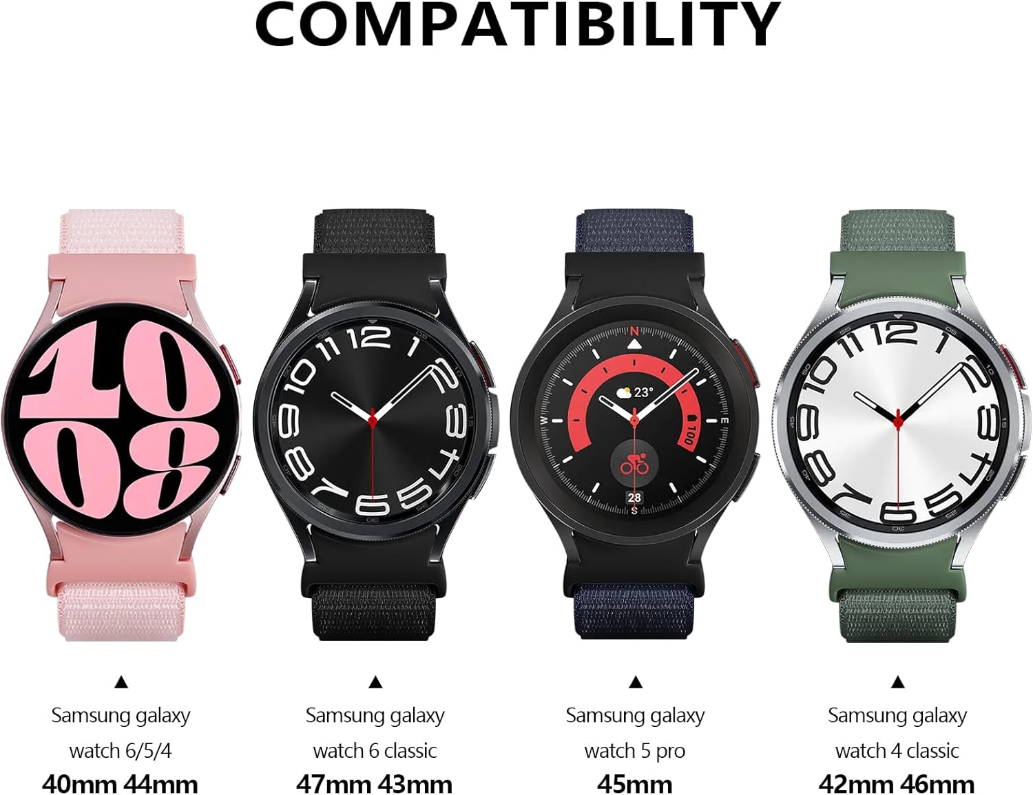 Thumbnail 3 de DMVEIMAL Nylon Strap for Samsung Galaxy Watch 7/6/5/4 & FE 40mm–44mm, Classic 42mm–47mm, 45mm Pro (4 Pack) – No Gap, Quick-Release Sport Band