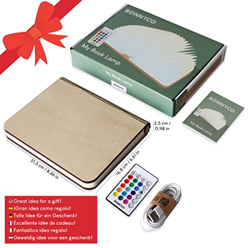 Thumbnail 6 de BONNYCO Lampada Libro LED Pieghevole in Legno 16 Colori con Telecomando e Timer