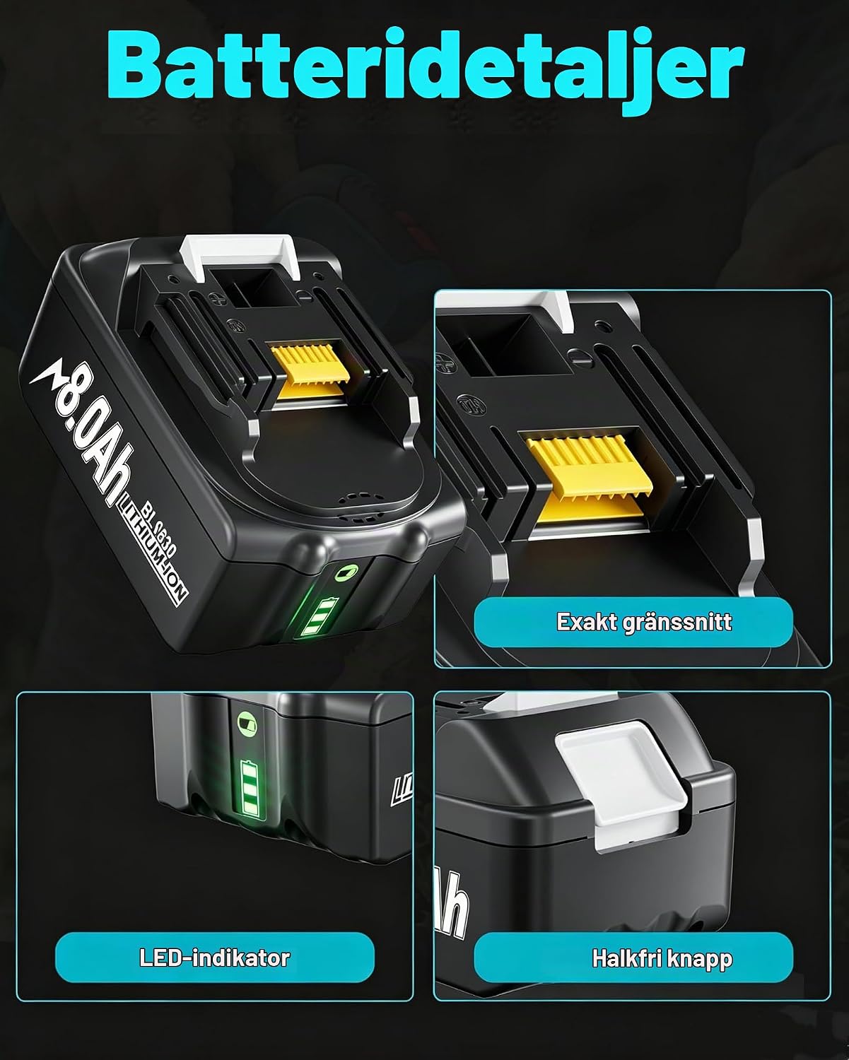 Thumbnail 2 de BATTOOL 18 V 8,0 Ah Li-ion-batteri för Makita LXT-verktyg
