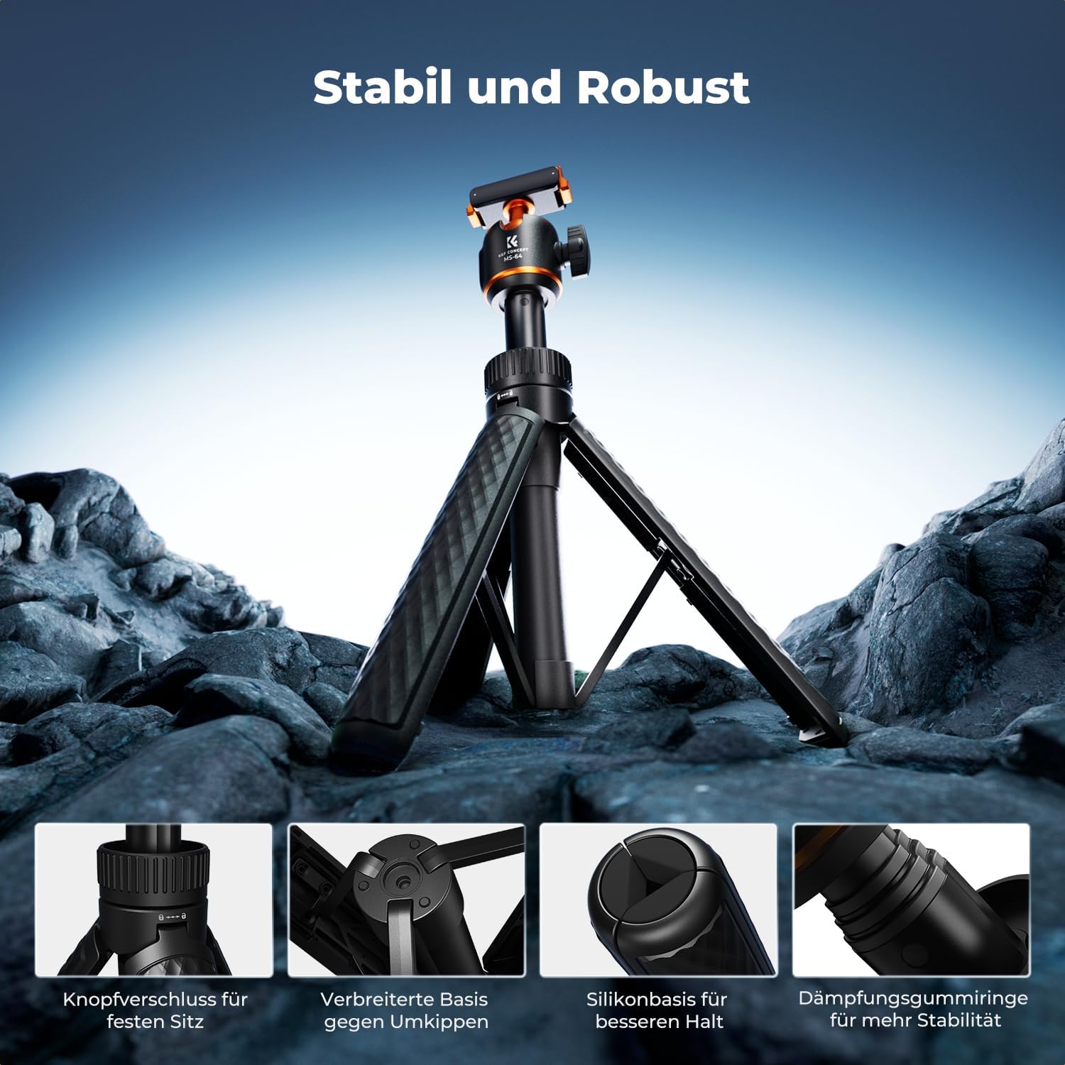 Detalle de K&F CONCEPT 65 cm Selfie-Stick Stativ für DJI Osmo Nano/Osmo Action 6 – 2-in-1, magnetischer Schnellverschluss, 360° Kugelkopf