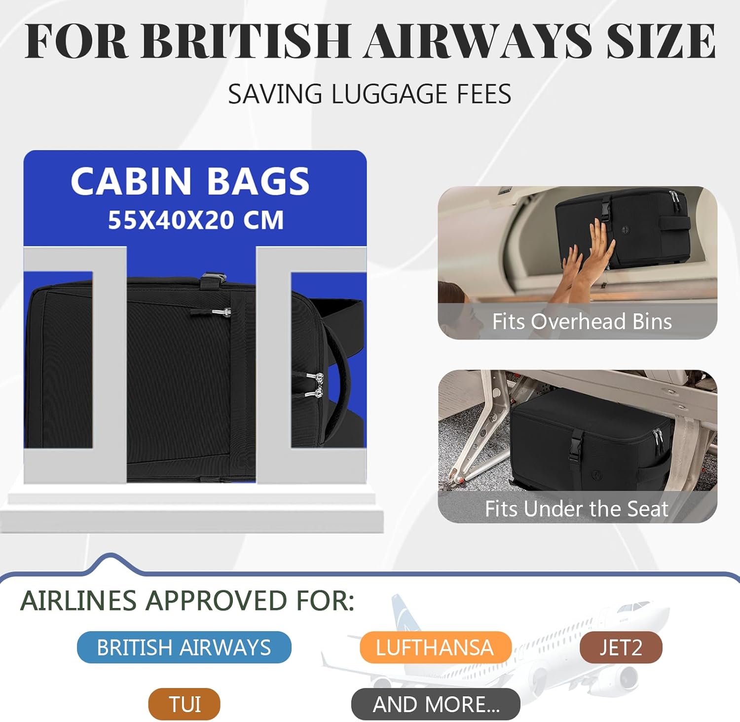 Thumbnail 1 de Hayayu British Airways Cabin Bags 55x40x20cm 44L Travel Backpack – Underseat Laptop Bag for 15.6 inch, Water Resistant