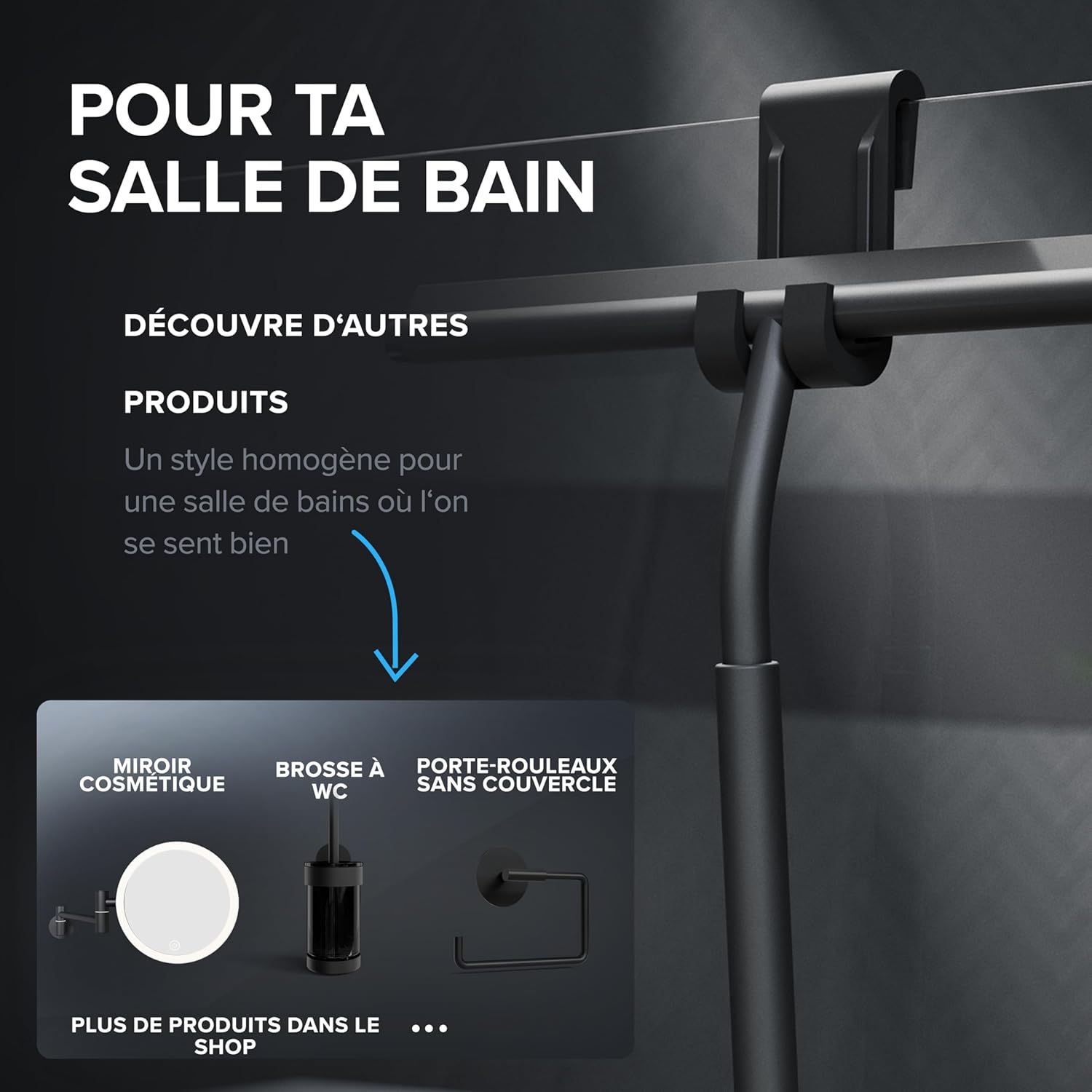 Thumbnail 5 de Ovimar Raclette Douche Naeroya sans percer en INOX — Noir, 26,4 cm, intercambiable