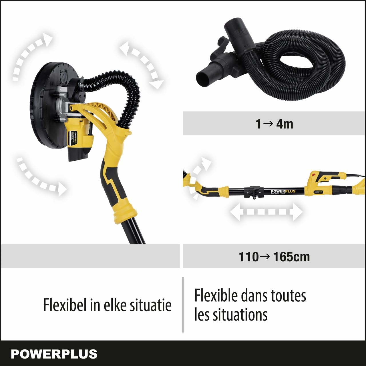 Detalle de POWERPLUS POWX0477 – szlifierka do płyt g-k 710 W, teleskopowa, 2 talerze