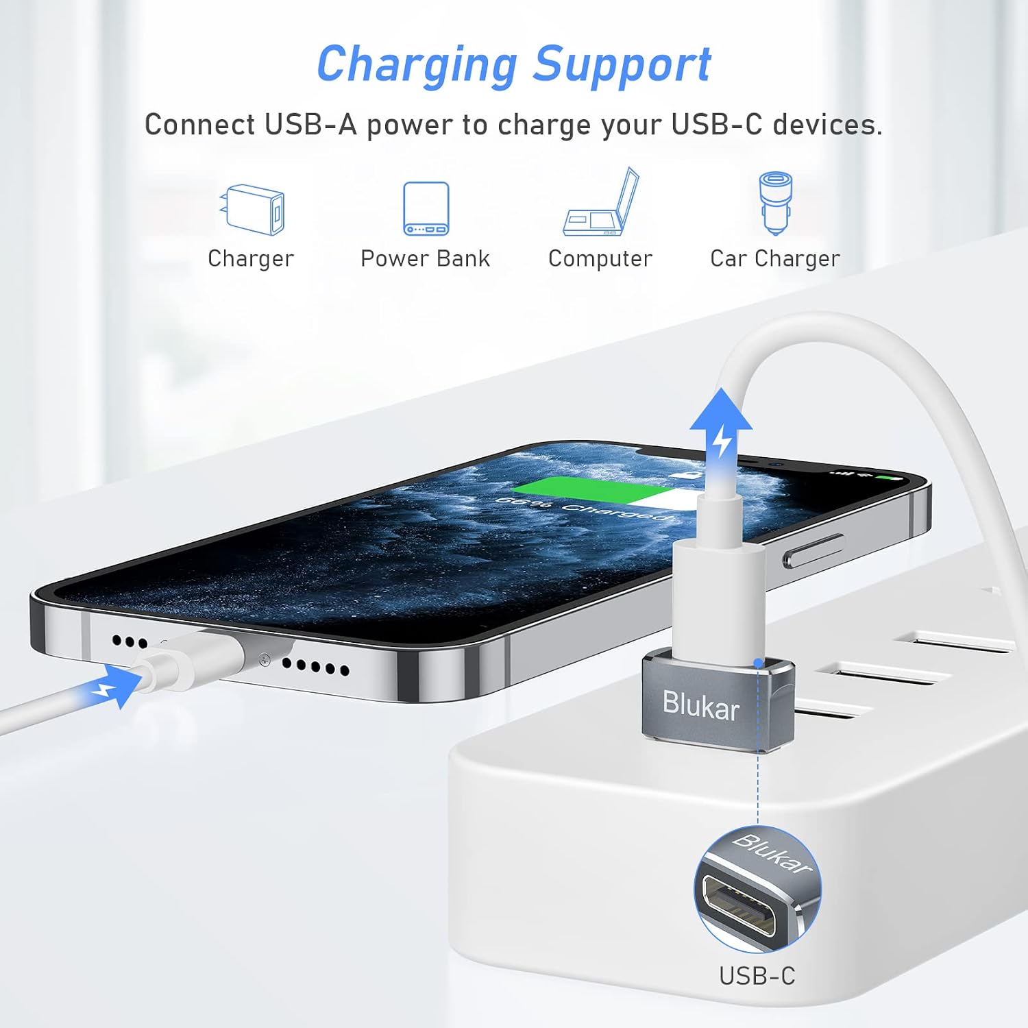 Detalle de Blukar K9307 USB-C Adapter, 3-Pack with 480Mbps Data Transfer