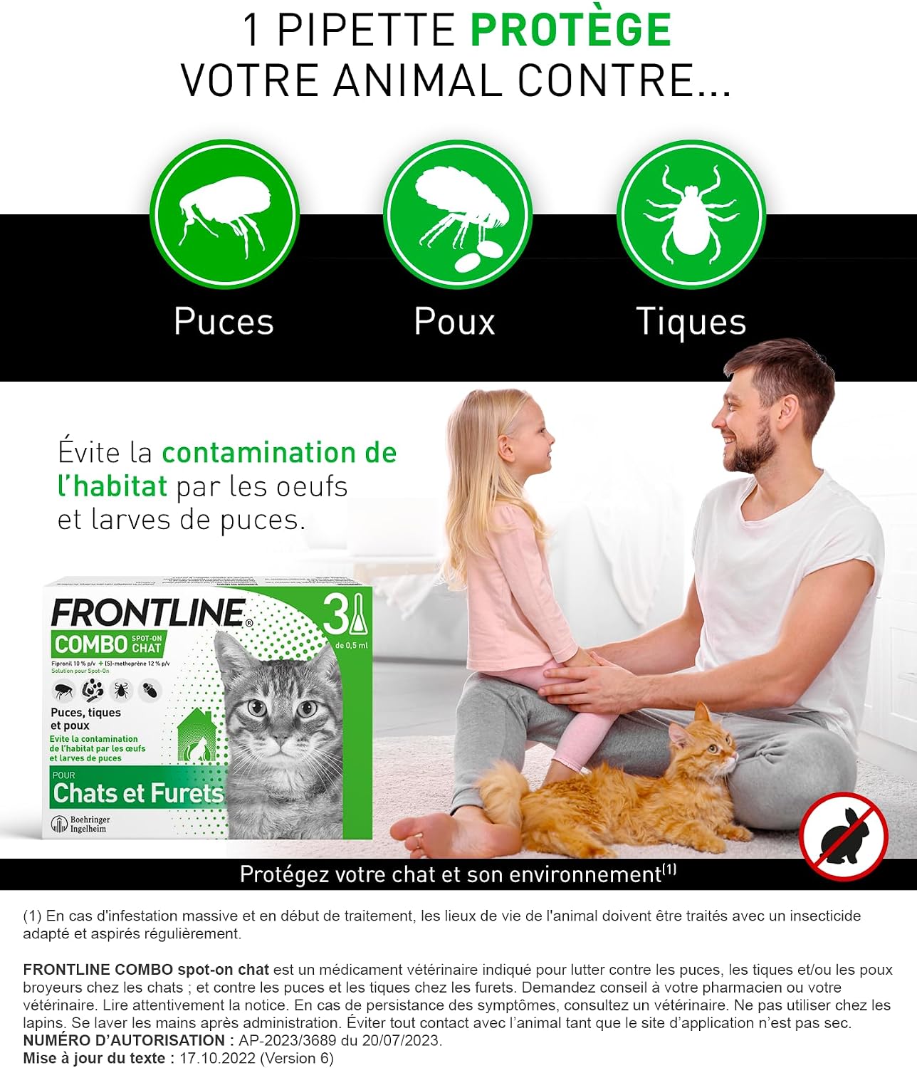 Thumbnail 1 de FRONTLINE Combo Chat – Anti Puces, Tiques & Poux (3 Pipettes) – Protection 4 Semaines