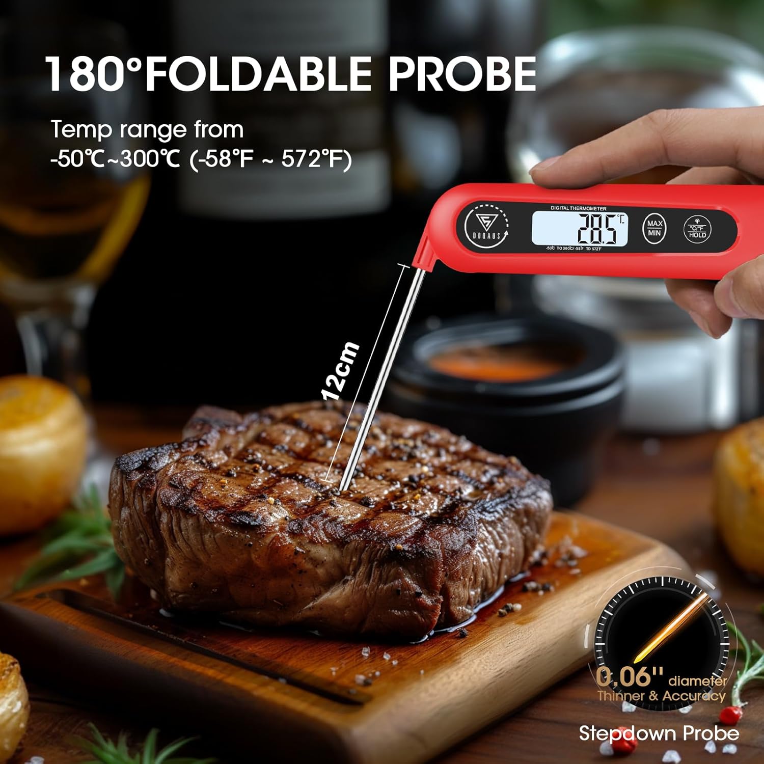 Thumbnail 4 de DOQAUS Meat Thermometer Probe, 3S Instant Read with Backlight – Foldable 12cm Probe, Auto On/Off