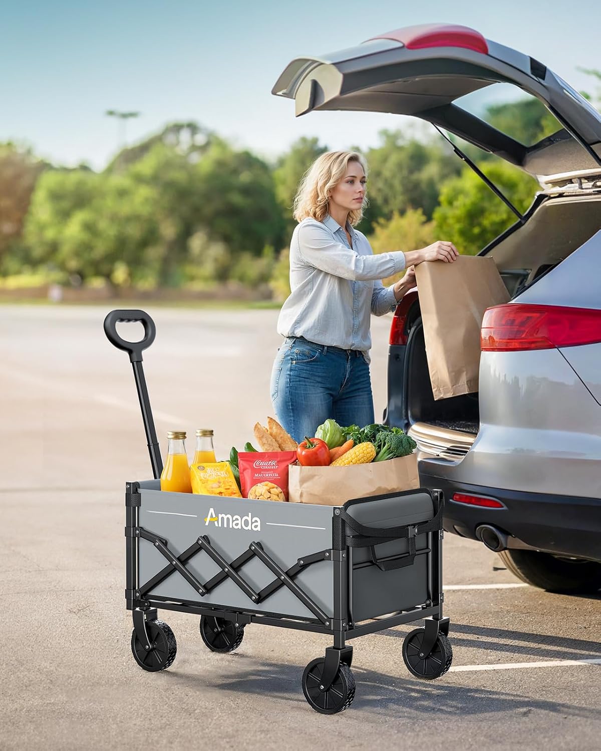 Thumbnail 6 de AMADA HOMEFURNISHING Chariot d'épicerie Pliable – 90 L, charge jusqu'à 163 kg, rangement extensible