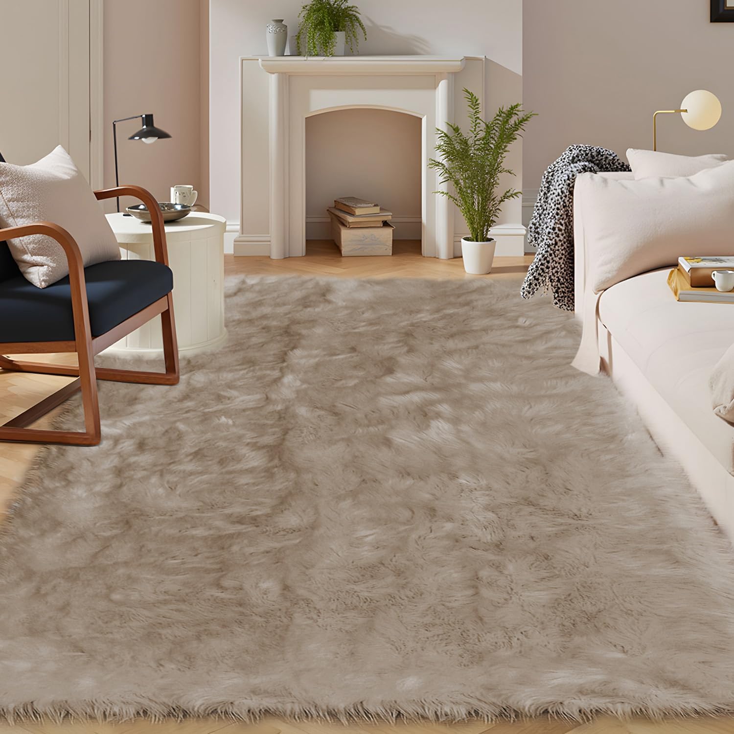 Detalle de Latepis Pink 8x10 Shaggy Faux Sheepskin Fur Area Rug