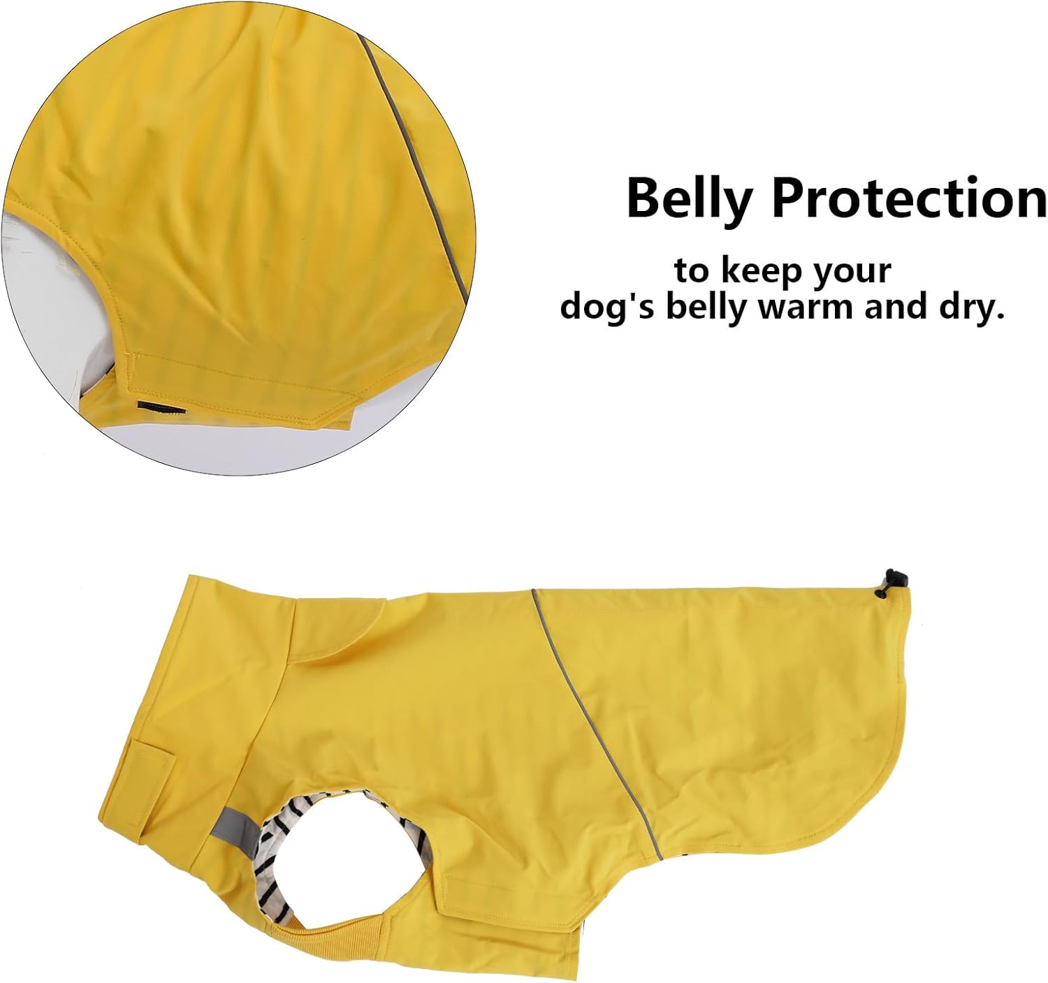 Detalle 2 de Morezi Dog Raincoat Rain Jacket Poncho (Yellow, Size S) – Reflective Stripe, Underbelly Protection